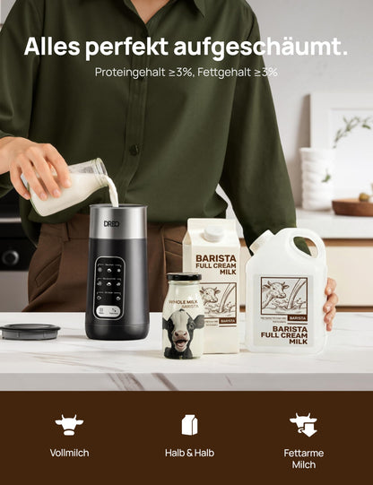 DREO Milchaufschäumer 8-in-1 elektrisch Edelstahl 270 ml Schwarz