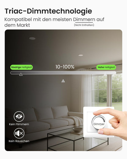 ALUSSO LED Einbaustrahler 230V dimmbar, IP44, weiss, 6er Set