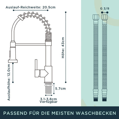 FORIOUS Küchenarmatur mit herunterziehbarer Brause, 360° schwenkbar