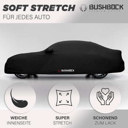BUSHBOCK® Premium Autoabdeckung Indoor Satin Stoff - Schwarz, L