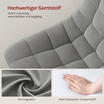 WOLTU Schminkhocker mit Rückenlehne, höhenverstellbar, Samt, Hellgrau