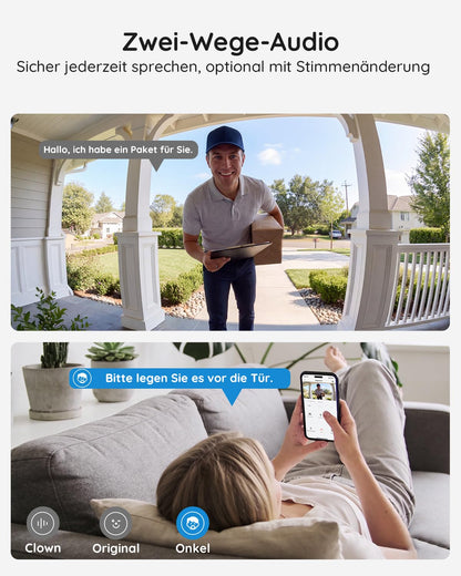 BOIFUN WLAN Video Türklingel mit Kamera 2K, Nachtsicht und Chime, J1