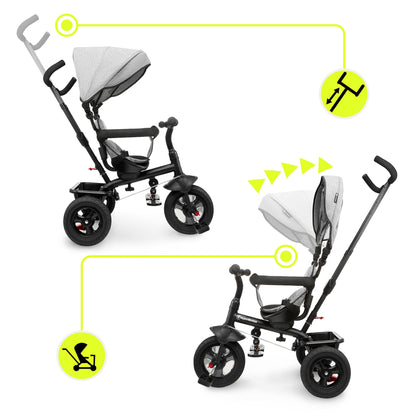 HyperMotion Dreirad mit Schubstange, 3-in-1 Kinderfahrzeug, Grau