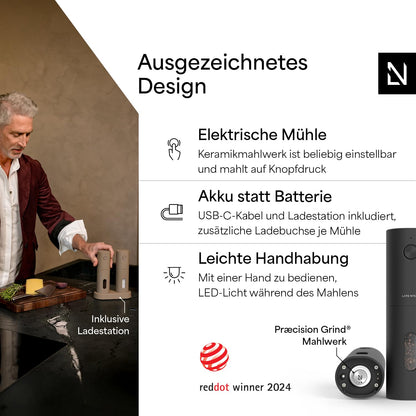 LARS NYSØM Salz- und Pfeffermühlen-Set elektrisch Carbon Black