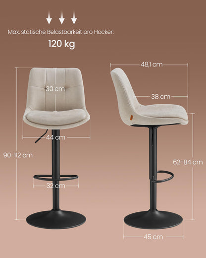 VASAGLE Barhocker 2er Set höhenverstellbar - Cremeweiss