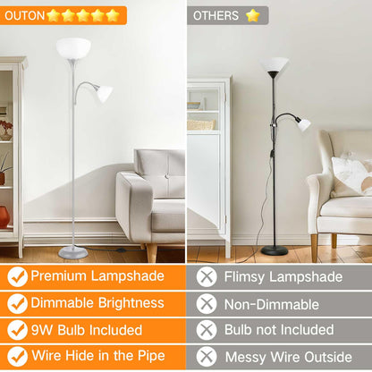 OUTON Stehlampe Leselampe Deckenfluter LED Dimmbar – Silber Grau