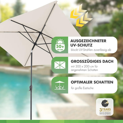 Doppler Jack Sonnenschirm 300 x 200 cm Natur, knickbar mit Kurbel