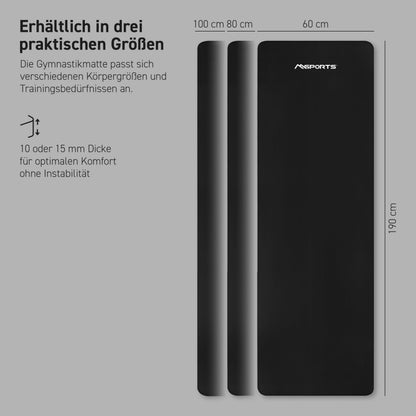 MSPORTS Gymnastikmatte Premium 190 x 100 cm, schwarz, mit Tragegurt