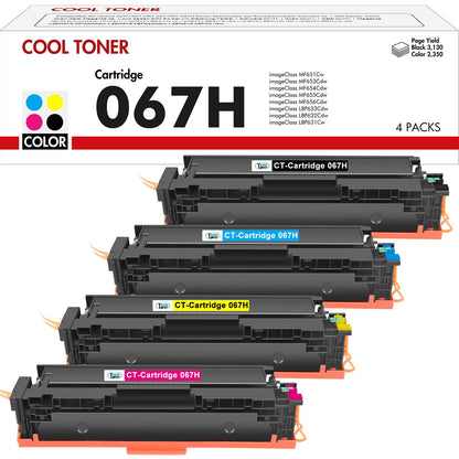 Canon 067H Kompatibles Tonerkartuschen-Set - CMYK 4er-Set: Vier rechteckige CMYK-Kartuschen erzeugen Farbdrucke im Laserdrucker.