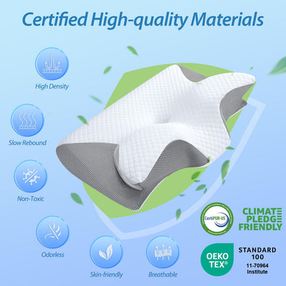 HOMCA Ergonomisches Nackenkissen Memory Foam 60x40 cm Grau