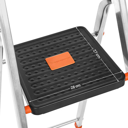 SONGMICS GLT04BK Aluleiter 4 Stufen - Handlauf Schwarz-Orange