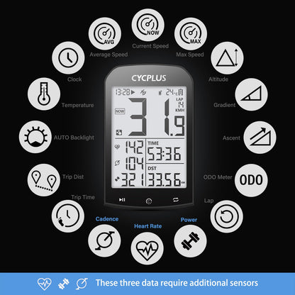 CYCPLUS M1 GPS Fahrradcomputer mit Z1 Lenkerhalterung, ANT+ Bluetooth