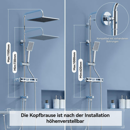 Auralum Duschsystem Regendusche mit Handbrause, Edelstahl, Chrom