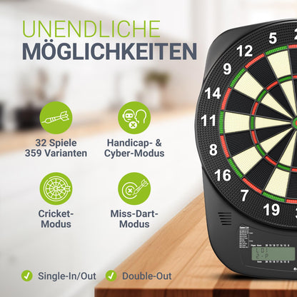 Juskys Elektronische Dartscheibe mit LCD-Display und 32 Spielen