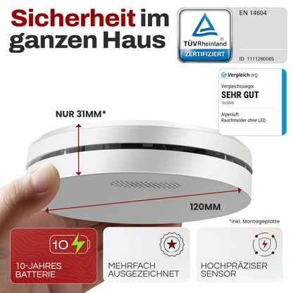 ALPENLUFT Rauchmelder STA-10000 mit 10-Jahres-Batterie, 3er Set