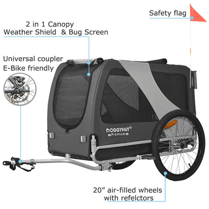 DOGGYHUT Premium XL 2-in-1 Hundefahrradanhänger & Jogger, grau
