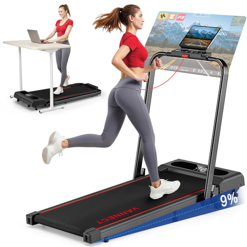 VANNECT Walking Pad X390, klappbares Laufband mit 9 % Steigung, LCD-Display und Handlauf