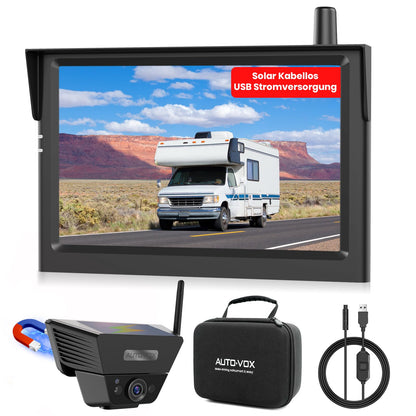 AUTO-VOX SL5 Solar Rückfahrkamera kabellos, 5 Zoll 1080P Monitor, Magnetbefestigung und Tragetasche