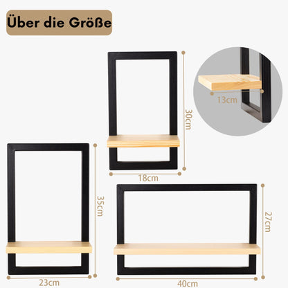 hi-home Wandregal 3er-Set, quadratische Schweberegale aus Holz, Braun