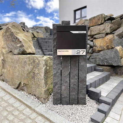Metzler Wandbriefkasten Schwarz mit Zeitungsfach und Lasergravur