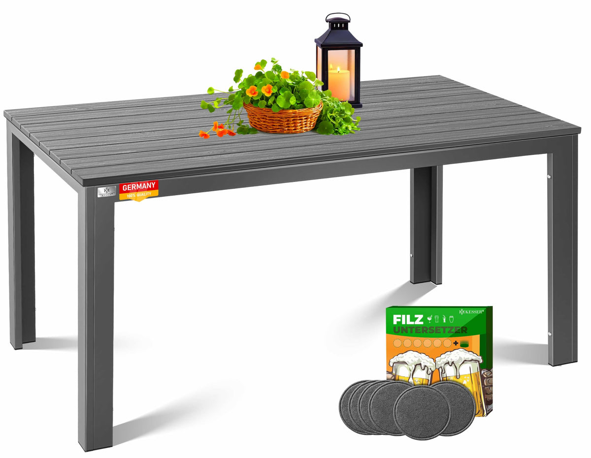 KESSER Gartentisch 156 x 78 cm, Esstisch für 6 Personen, Holz-Optik und Stahlgestell