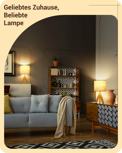 EDISHINE LED Nachttischlampe Holz 2er Set mit beigem Leinenschirm