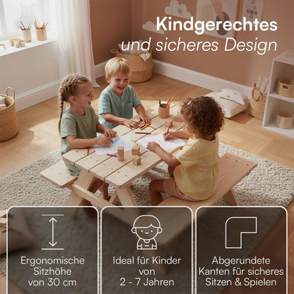Bellabino Inny Kindersitzgruppe Kiefer – Gartentisch mit 2 Bänken