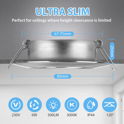 ProLine LED Einbauspot Flach Dimmbar 6W IP44 Warmweiss 12er Set