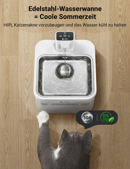 DownyPaws Katzenbrunnen kabellos, 2,5 L mit Bewegungsmelder