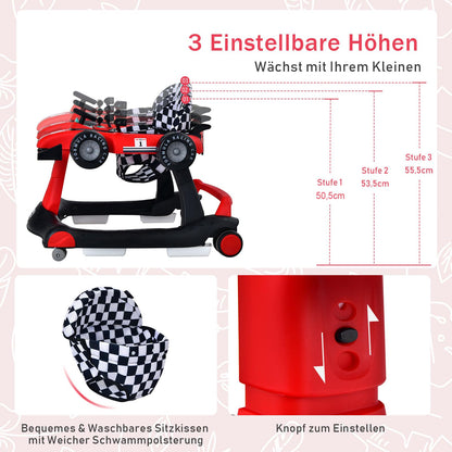 COSTWAY 4 in 1 Lauflernhilfe Gehfrei Autoförmig – Rot