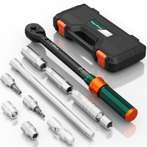 NADOKHI Drehmomentschlüssel Set 3/8 Zoll, 5-60 Nm, 72 Zähne, 10-tlg. mit 250 mm Verlängerung und Zündkerzennüssen