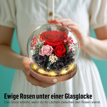 MAMAMIKO Konservierte Rose im Glas mit LED-Licht, Ewige Rose Rot