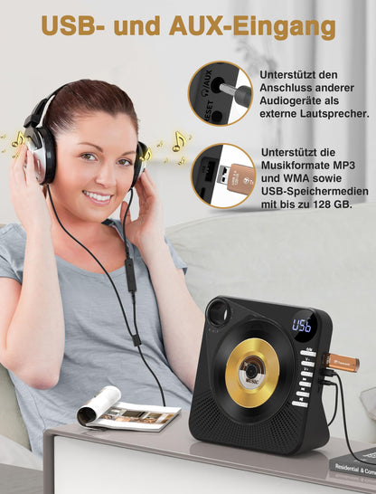 Greadio CD Player mit Bluetooth 5.1, Lautsprecher und Fernbedienung