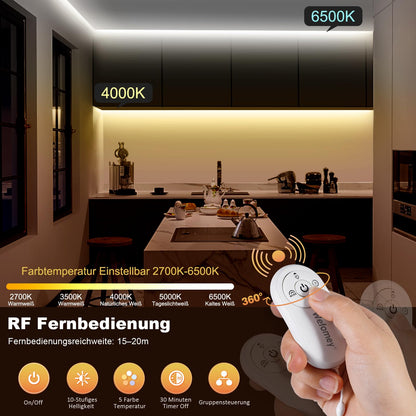 Wefomey COB LED Streifen 10m, 2700K-6500K, dimmbar mit Fernbedienung