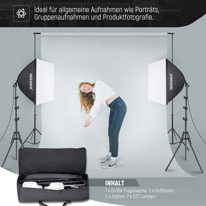 NEEWER Softbox Beleuchtung Set Fotostudio Licht – 2er-Set 700W 5500K