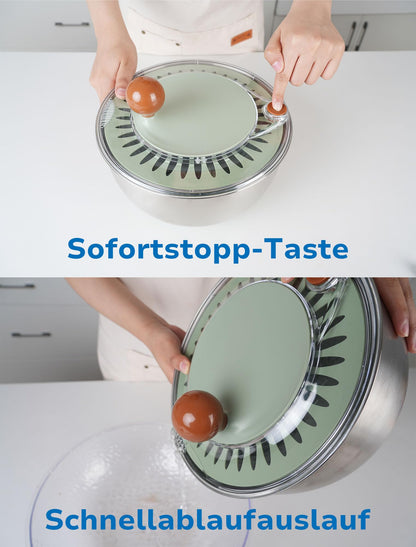 Lunememo Salatschleuder Edelstahl 5L, rutschfest, mit Stopptaste