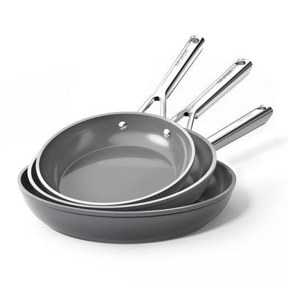 naturepan Pfannenset Keramik 3-teilig 20/24/28 cm Induktion Grau – drei keramikbeschichtete Bratpfannen mit Edelstahlgriff