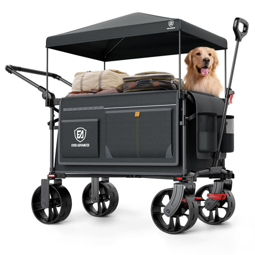 EVER ADVANCED Bollerwagen XXL faltbar 225 L bis 150 kg mit Dach – abnehmbares Sonnendach und breite Räder