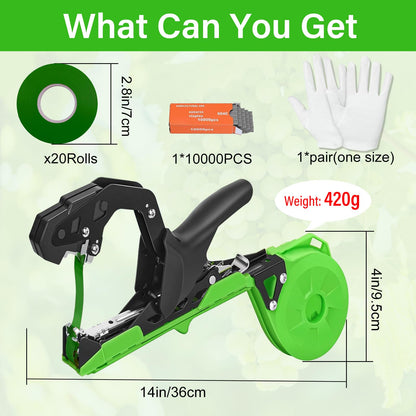 Audasi Bindezange Pflanzenbindemaschine Set mit Nägeln und Gartenband