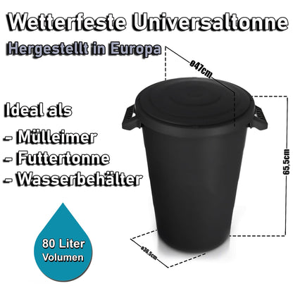 BigDean Universaltonne 80 Liter, 2er-Set, schwarz, mit Deckel
