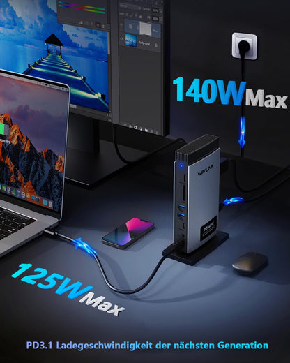WAVLINK Laptop USB C Dock – Dreifach Display, 125W PD