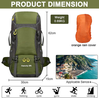 jianyana Wanderrucksack 50L Trekkingrucksack mit Regenhülle