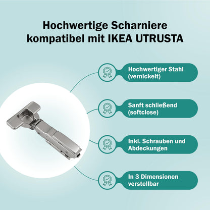 rudis-spareparts Softclose Scharnier für IKEA UTRUSTA 110°, 8 Stück