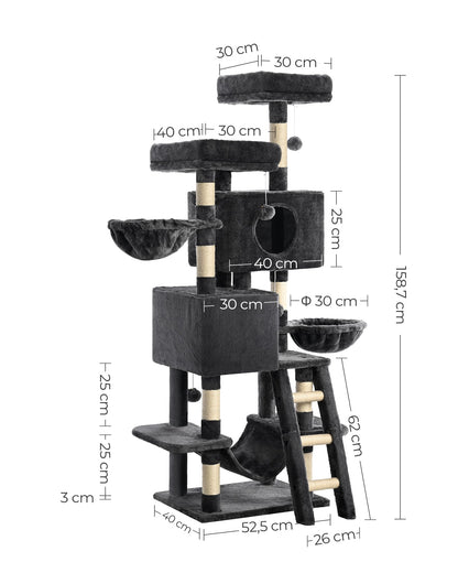 FourFurPets Kratzbaum 160 cm Katzen-Aktivitätsbaum - Rauchgrau