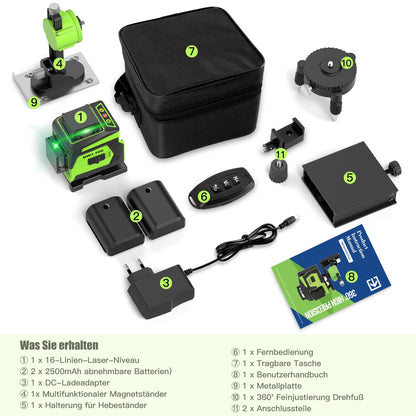 Pdgrid Kreuzlinienlaser MW3-16G, 4x360° grün, selbstnivellierend