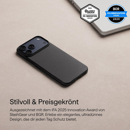 Pitaka iPhone 17 Pro Hülle Aramid Magsafe - ultra dünn, Schwarz/Grau
