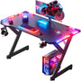 HLONONE Gaming Tisch mit LED, Computertisch 100 x 60 cm, Schwarz mit Kohlefaserbeschichtung
