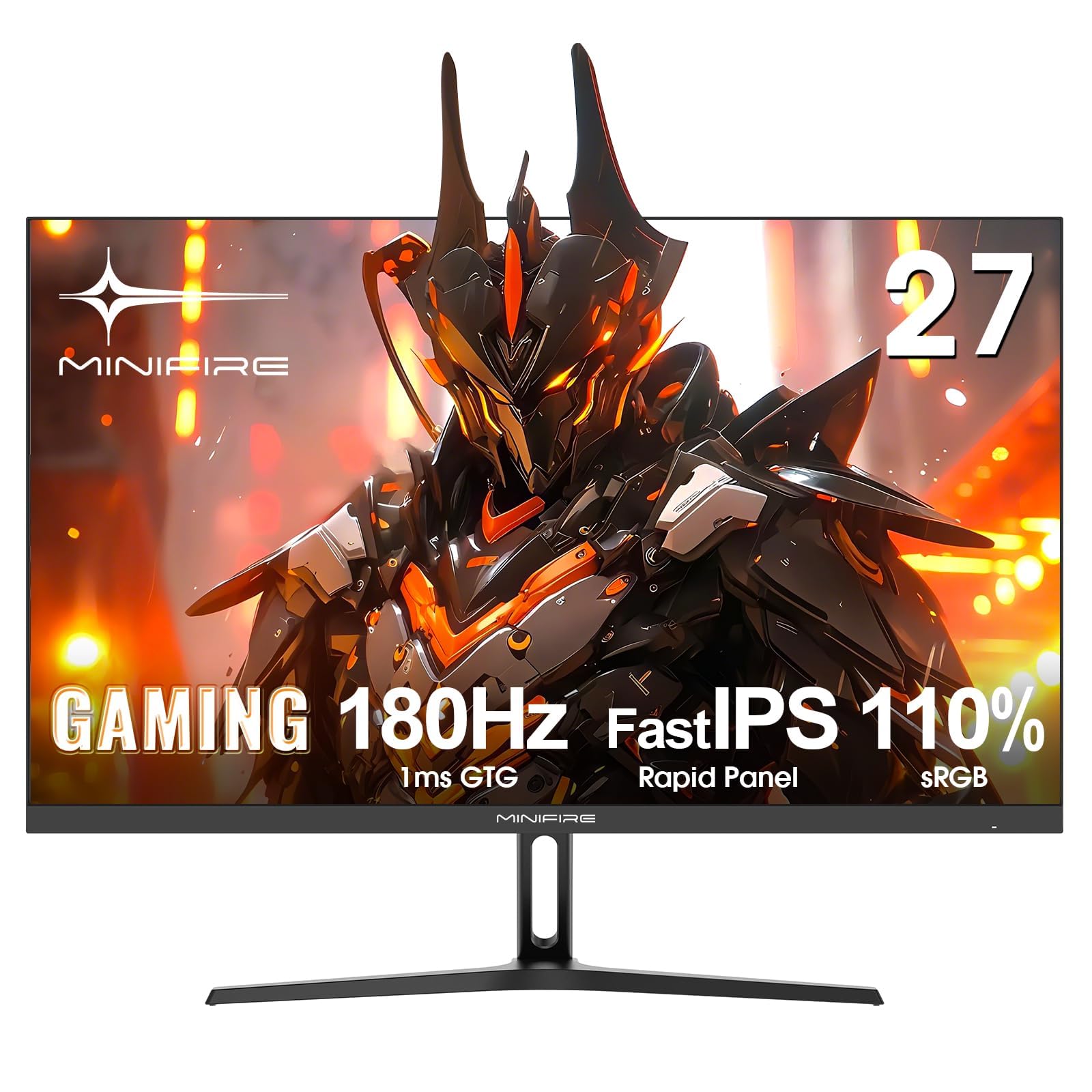 Minifire MFG27F2 Gaming Monitor: 27 Zoll FHD IPS-Display, schwarz. Ideal für flüssiges Gaming dank 180Hz und 1ms Reaktionszeit.