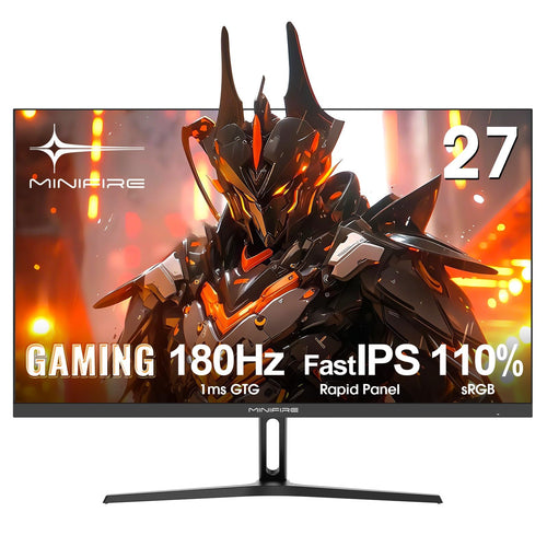 Minifire MFG27F2 Gaming Monitor: 27 Zoll FHD IPS-Display, schwarz. Ideal für flüssiges Gaming dank 180Hz und 1ms Reaktionszeit.