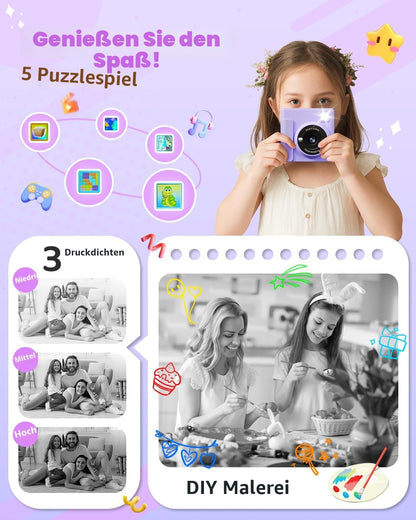 TIATUA Kinderkamera Sofortbildkamera X2 mit 32 GB Karte, lila
